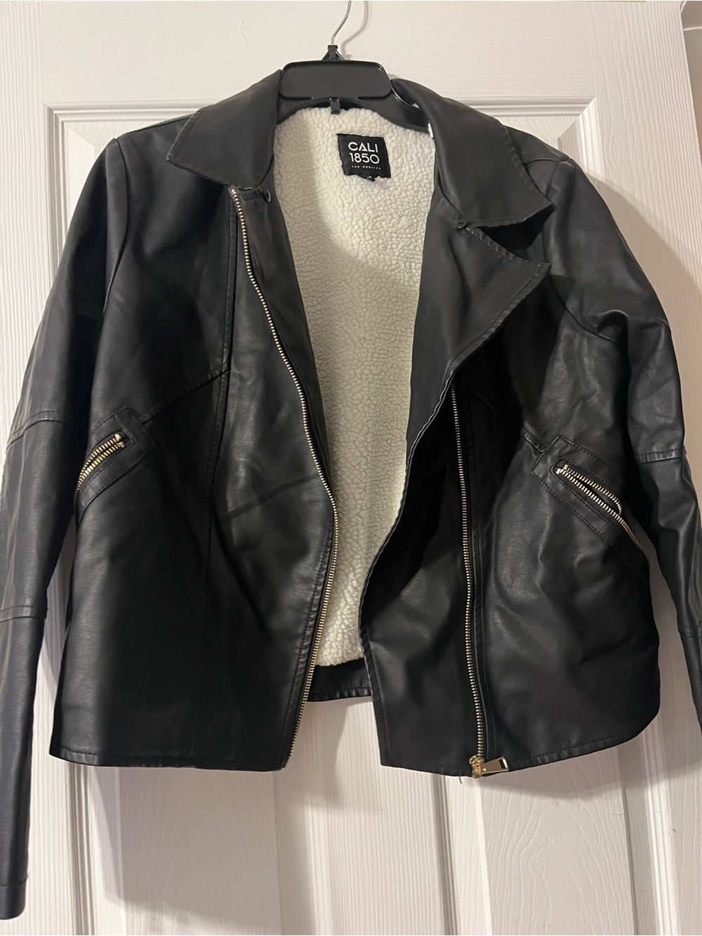 Women's Black Faux Leather Sherpa Lined Jacket Cali 1850